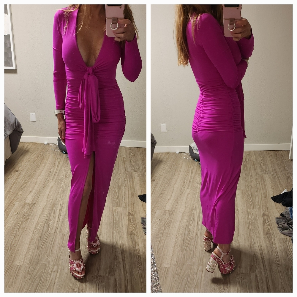 Susana Monaco Tie Gathered Long Sleeve Dress